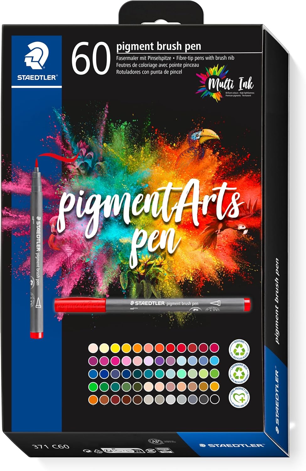 Kartonetui mit 60 pigment brush pen in sortierten Farben - Kidis Art