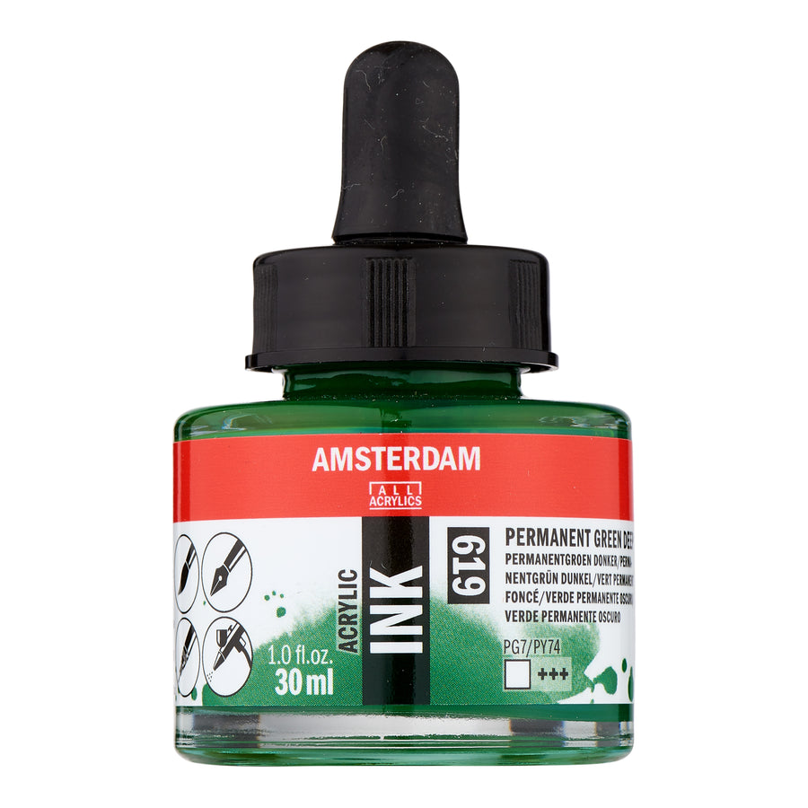 Amsterdam Acrylic Tinte Flasche 30 ml Permanentgrün Dunkel 619