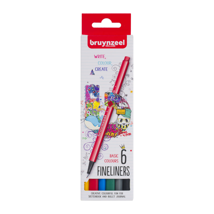 Bruynzeel Fineliner Set Basis 6 Farben