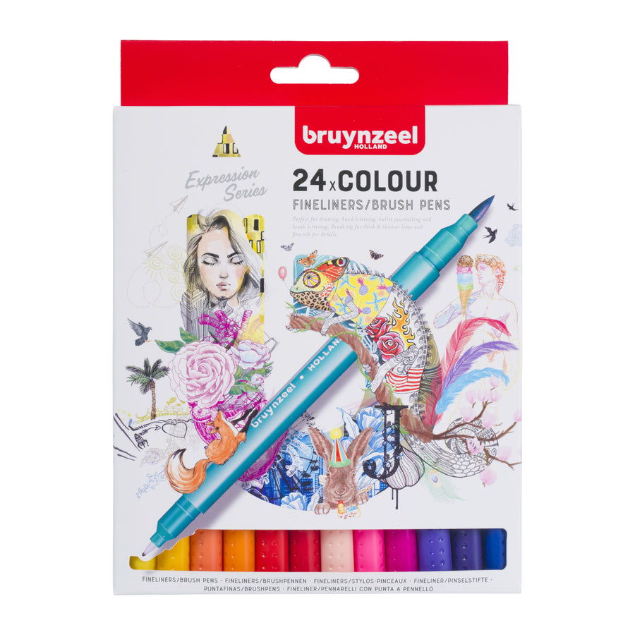 Bruynzeel Creatives Fineliner/Pinselstifte Set 24 Farben
