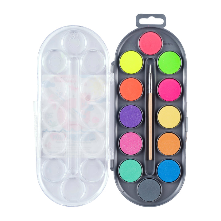 Bruynzeel Wasserfarbenset für Kinder mit 12 Metallic- & Neon-Farben und Pinsel Bruynzeel