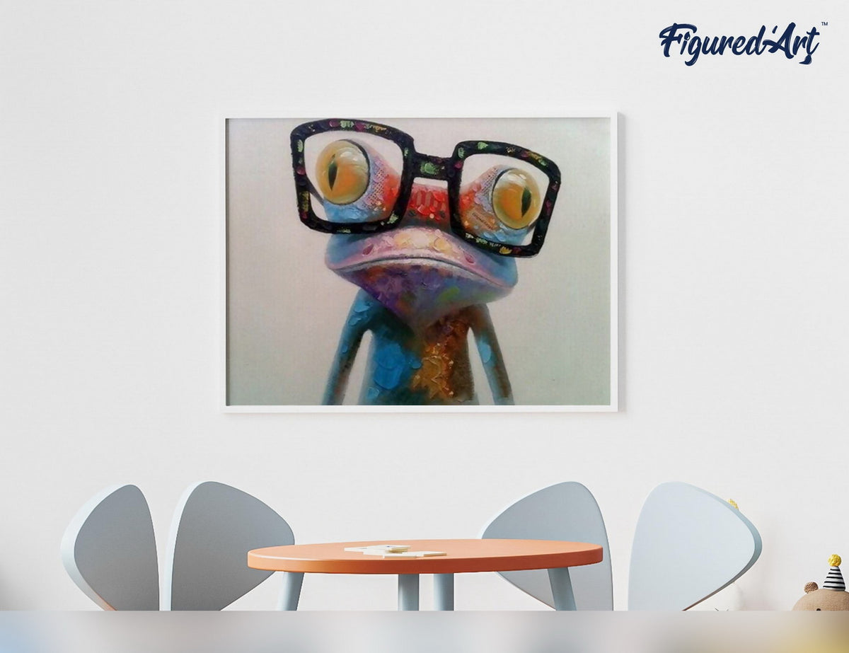 Malen nach Zahlen 40x50cm auf Keilrahmen gespannt Figured’Art Frosch mit Brille - Kidis Art