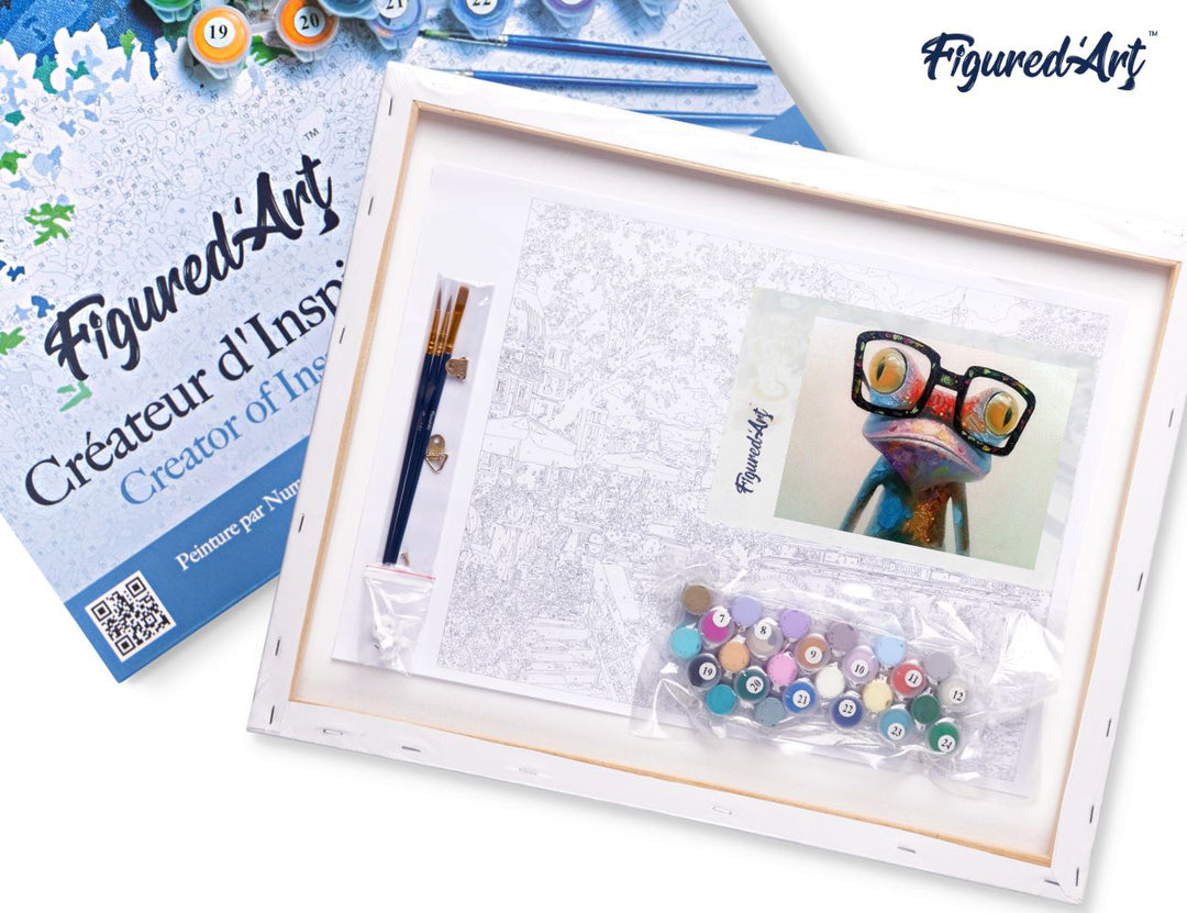 Malen nach Zahlen 40x50cm auf Keilrahmen gespannt Figured’Art Frosch mit Brille