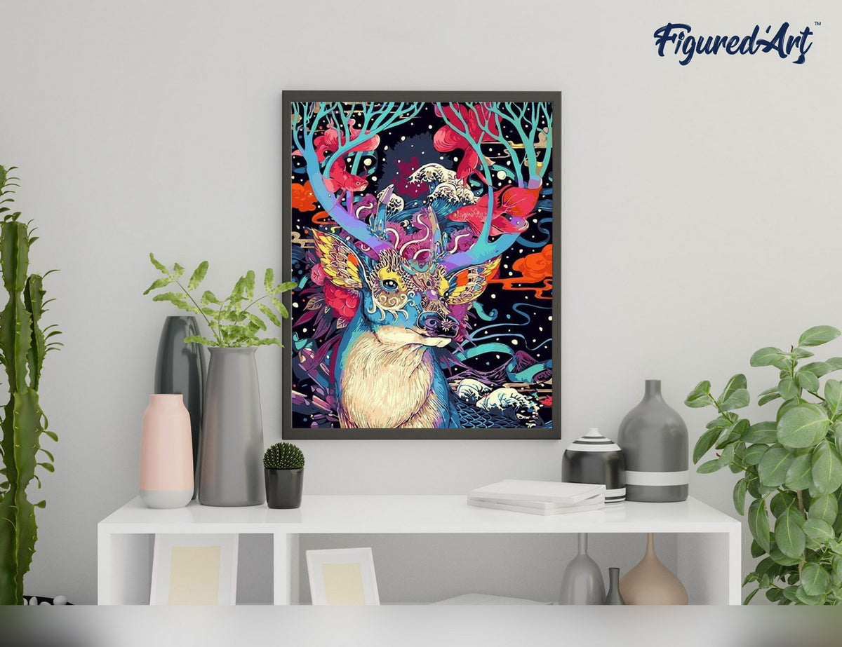 Malen nach Zahlen 40x50cm ohne Keilrahmen Figured’Art Modernes Weihnachtsrentier - Kidis Art