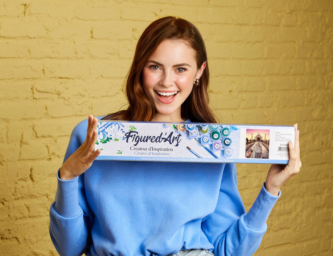 Malen nach Zahlen 40x50cm ohne Keilrahmen Figured’Art Spaziergang am romantischen Taj Mahal