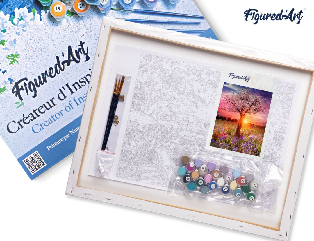 Malen nach Zahlen 40x50cm auf Keilrahmen gespannt Figured’Art Baum mit Frau