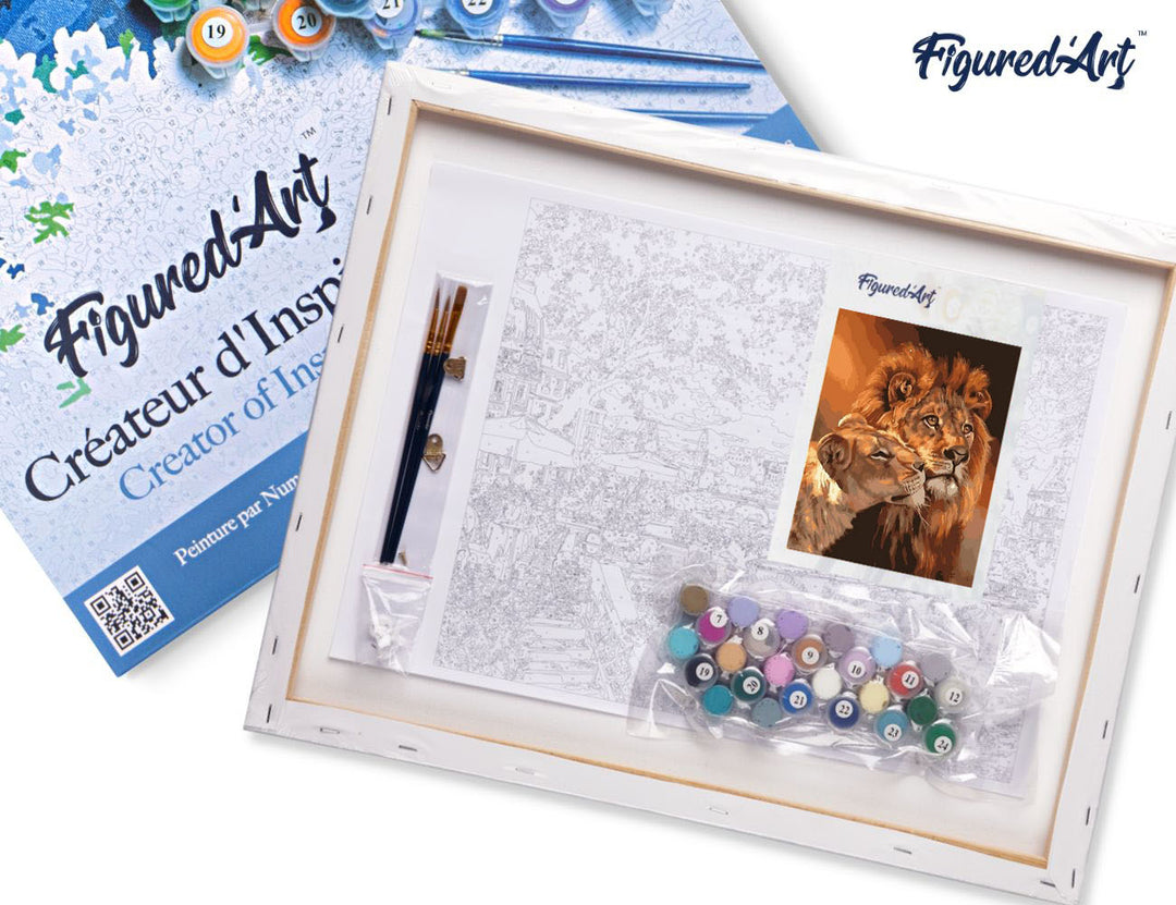 Malen nach Zahlen 40x50cm auf Keilrahmen gespannt Figured’Art Löwe und Löwin Paar