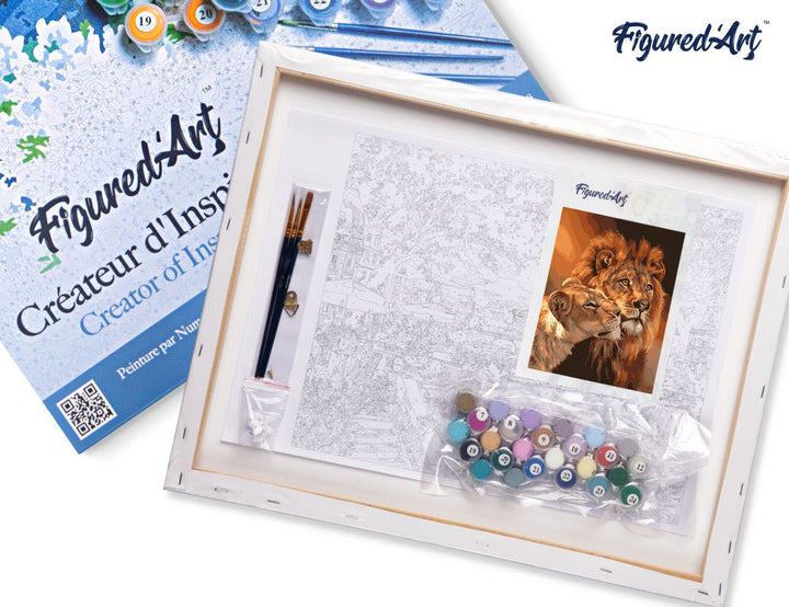 Malen nach Zahlen 40x50cm auf Keilrahmen gespannt Figured’Art Löwe und Löwin Paar