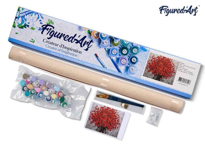 Malen nach Zahlen 40x50cm ohne Keilrahmen Figured’Art Abstrakte rote Blumen