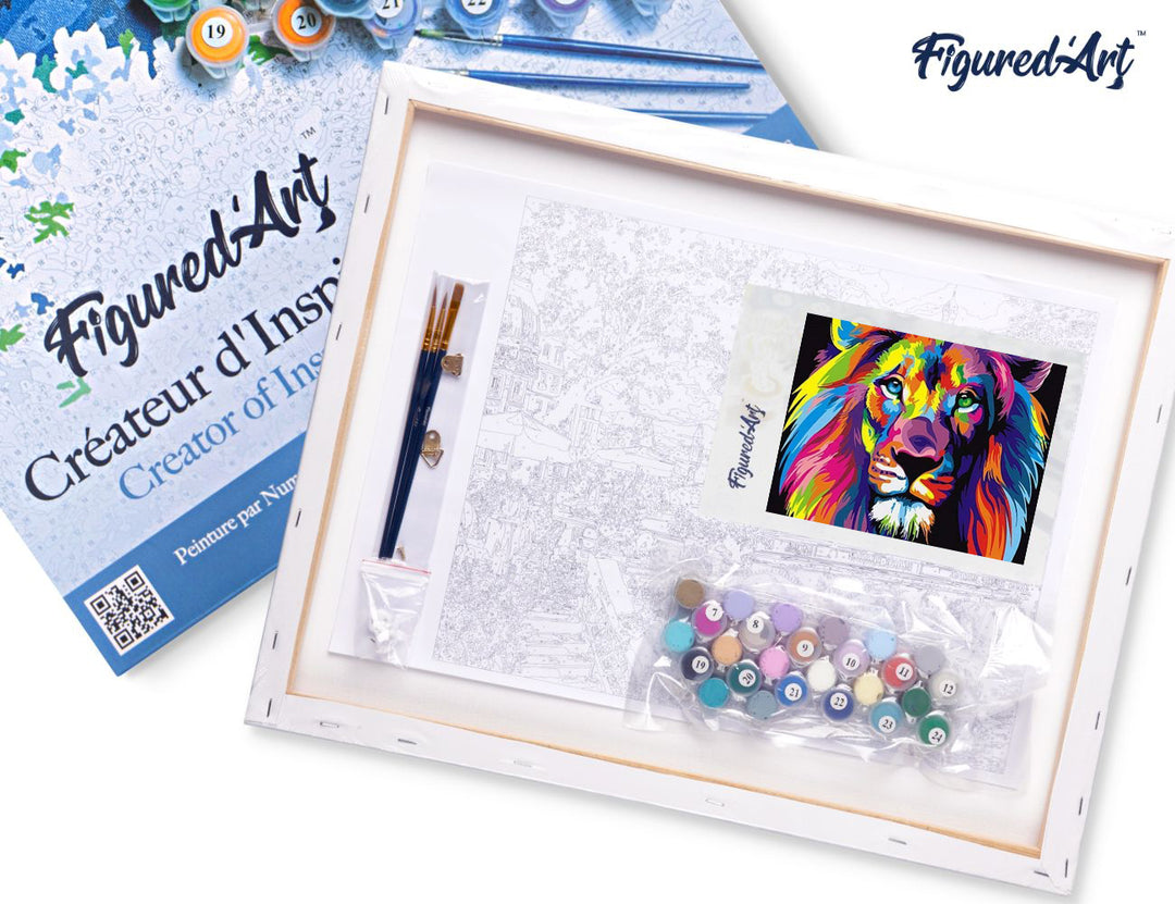 FiguredArt Malen Nach Zahlen 40x50 Cm Auf Keilrahmen Pop Art Löwe Komplettset Mit Farben Pinsel - Kidis Art