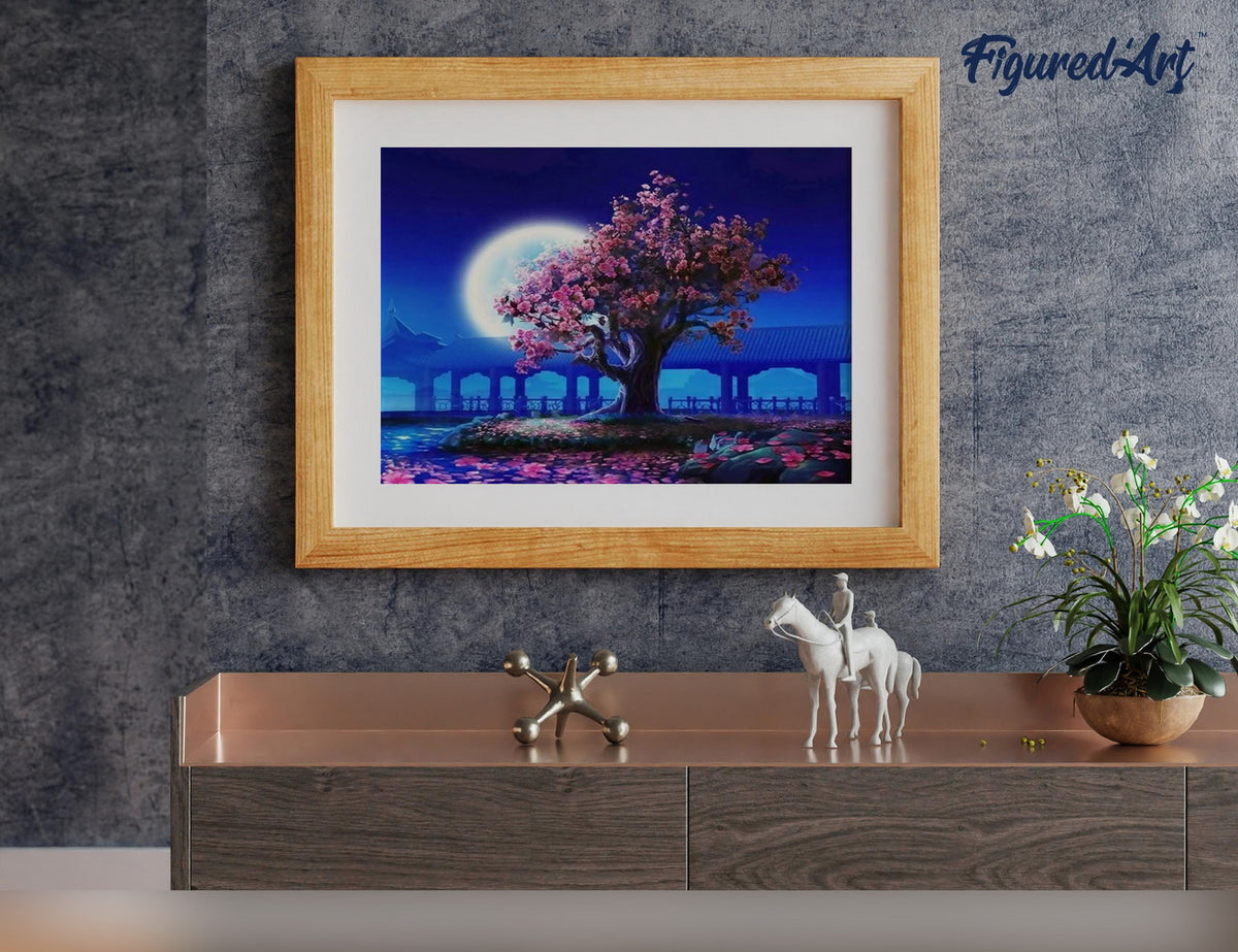 Malen nach Zahlen 40x50cm ohne Keilrahmen Figured’Art Baum und grosser Mond - Kidis Art