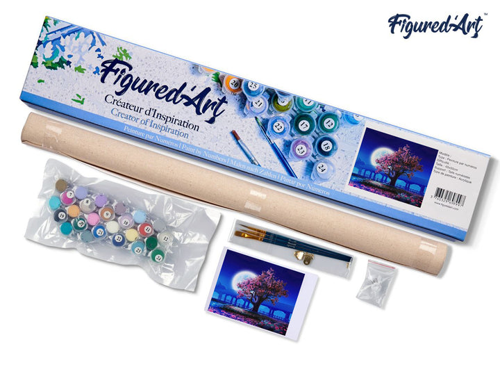 Malen nach Zahlen 40x50cm ohne Keilrahmen Figured’Art Baum und grosser Mond