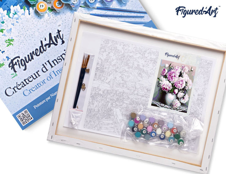 Malen nach Zahlen 40x50cm auf Keilrahmen gespannt Figured’Art Vase Pfingstrosen