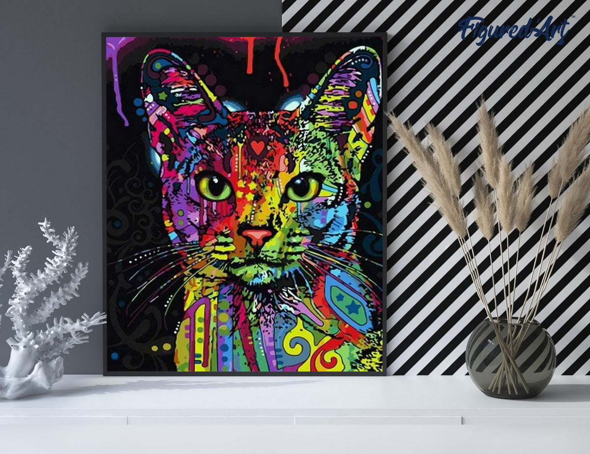 Malen nach Zahlen 40x50cm ohne Keilrahmen Figured’Art Moderne fraktale Katze - Kidis Art