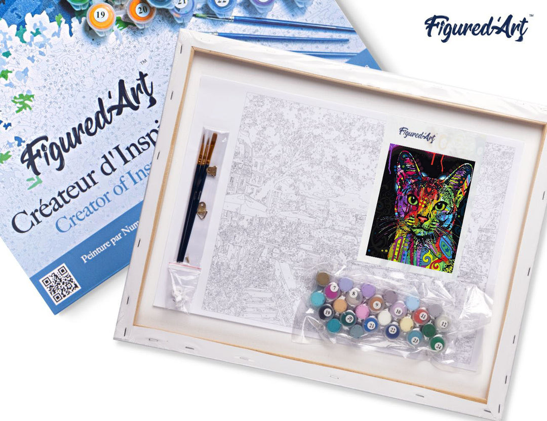 Malen nach Zahlen 40x50cm auf Keilrahmen gespannt Figured’Art Moderne fraktale Katze