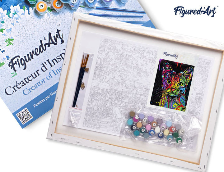 Malen nach Zahlen 40x50cm auf Keilrahmen gespannt Figured’Art Moderne fraktale Katze