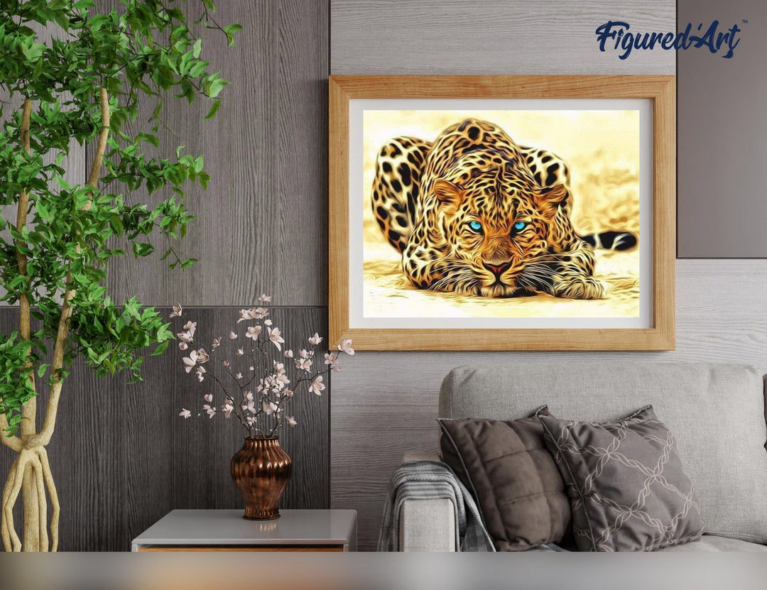 Malen nach Zahlen 40x50cm ohne Keilrahmen Figured’Art Panther mit blauen Augen