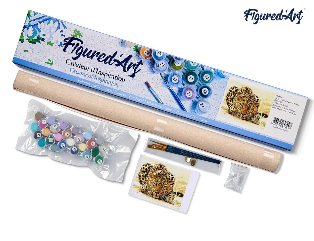 Malen nach Zahlen 40x50cm ohne Keilrahmen Figured’Art Panther mit blauen Augen