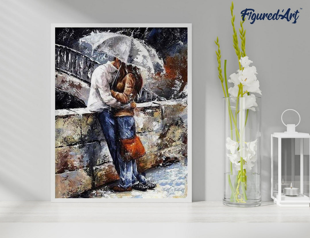 Malen nach Zahlen 40x50cm ohne Keilrahmen Figured’Art Paar im Regen