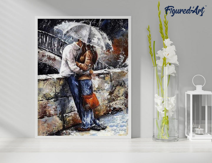 Malen nach Zahlen 40x50cm ohne Keilrahmen Figured’Art Paar im Regen