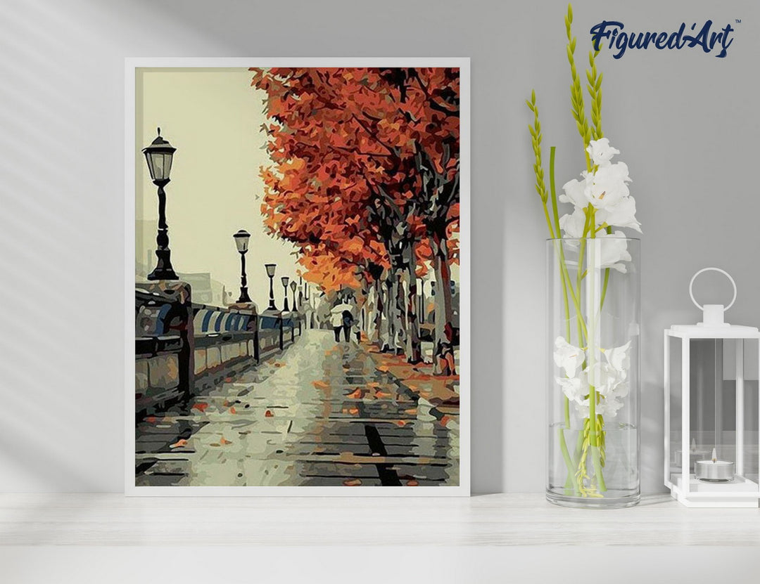 Malen nach Zahlen 40x50cm ohne Keilrahmen Figured’Art Spaziergang am Quai Herbst