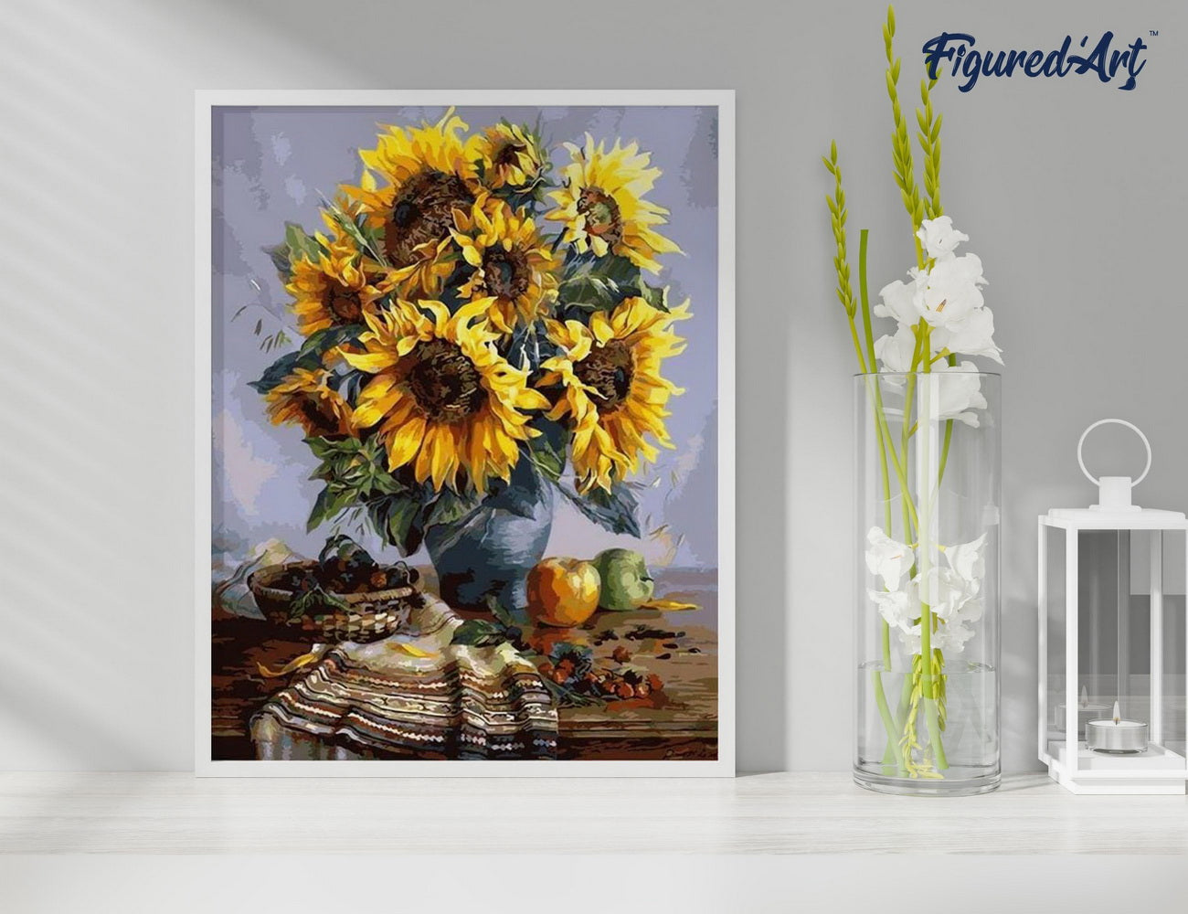 Malen nach Zahlen 40x50cm ohne Keilrahmen Figured’Art Sonnenblumenstrauss - Kidis Art