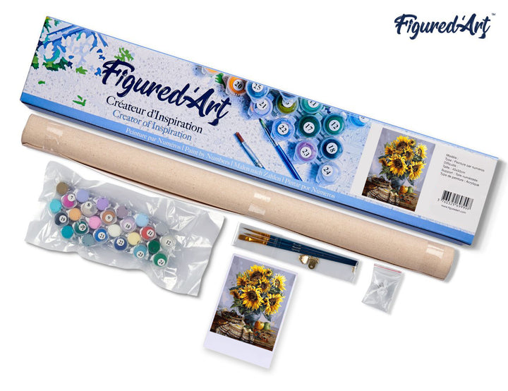 Malen nach Zahlen 40x50cm ohne Keilrahmen Figured’Art Sonnenblumenstrauss