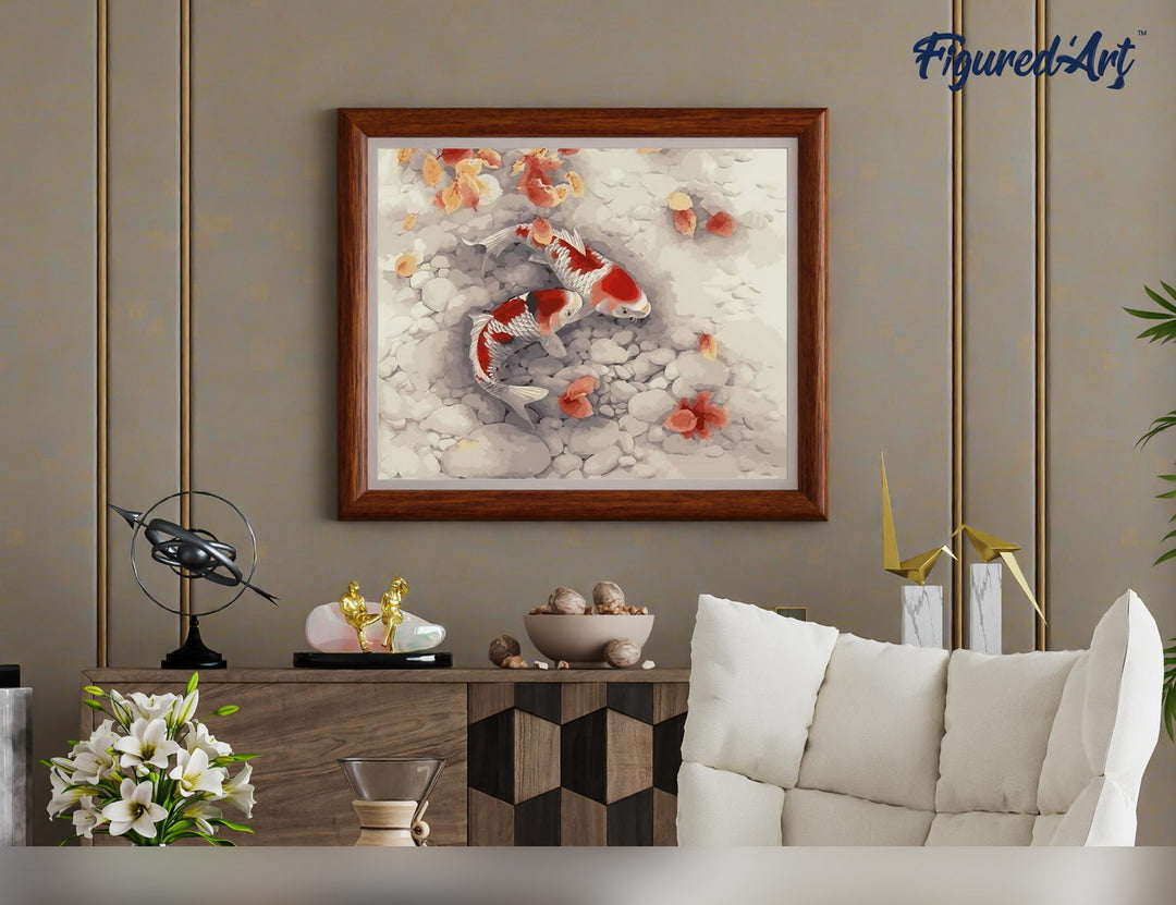 Malen nach Zahlen 40x50cm ohne Keilrahmen Figured’Art Zwei Koi Karpfen