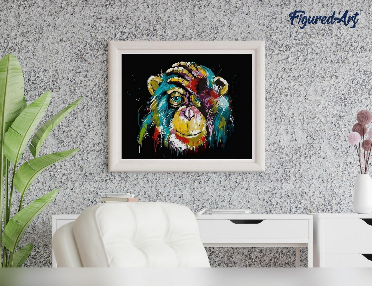 Malen nach Zahlen 40x50cm auf Keilrahmen gespannt Figured’Art Pop Art Pavian - Kidis Art