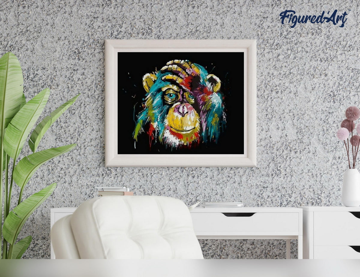 Malen nach Zahlen 40x50cm ohne Keilrahmen Figured’Art Pop Art Pavian - Kidis Art