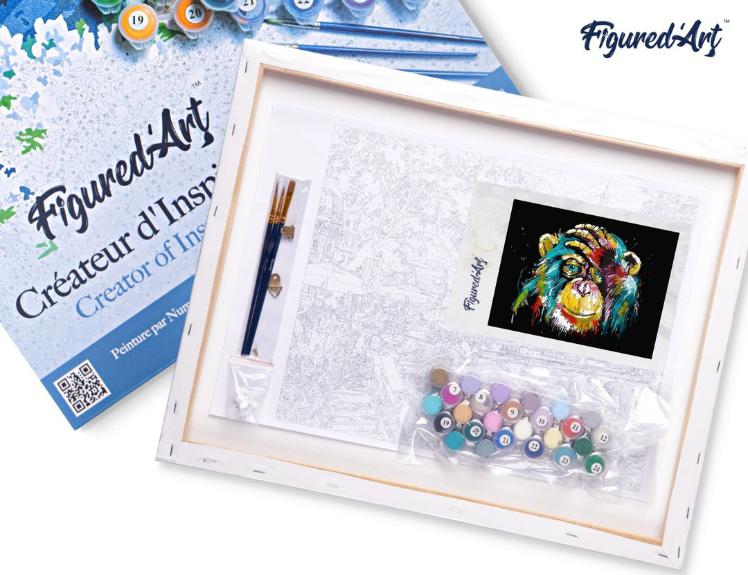 Malen nach Zahlen 40x50cm auf Keilrahmen gespannt Figured’Art Pop Art Pavian