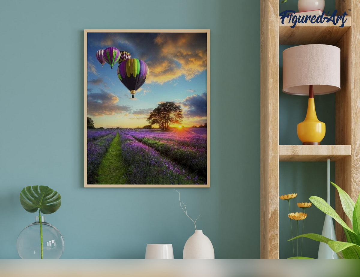 Malen nach Zahlen 40x50cm ohne Keilrahmen Figured’Art Luftballons über den Feldern (senkrecht) - Kidis Art