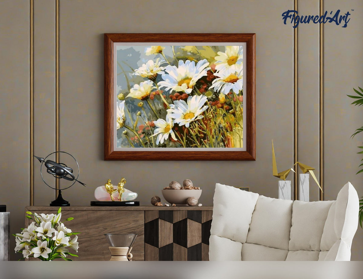 Malen nach Zahlen 40x50cm ohne Keilrahmen Figured’Art Gänseblümchen Feld - Kidis Art