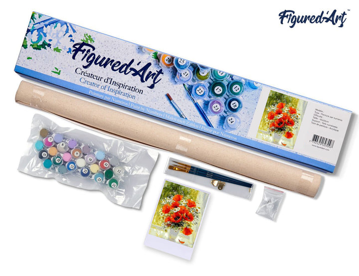 Malen nach Zahlen 40x50cm ohne Keilrahmen Figured’Art Rote Blumen und Gänseblümchen