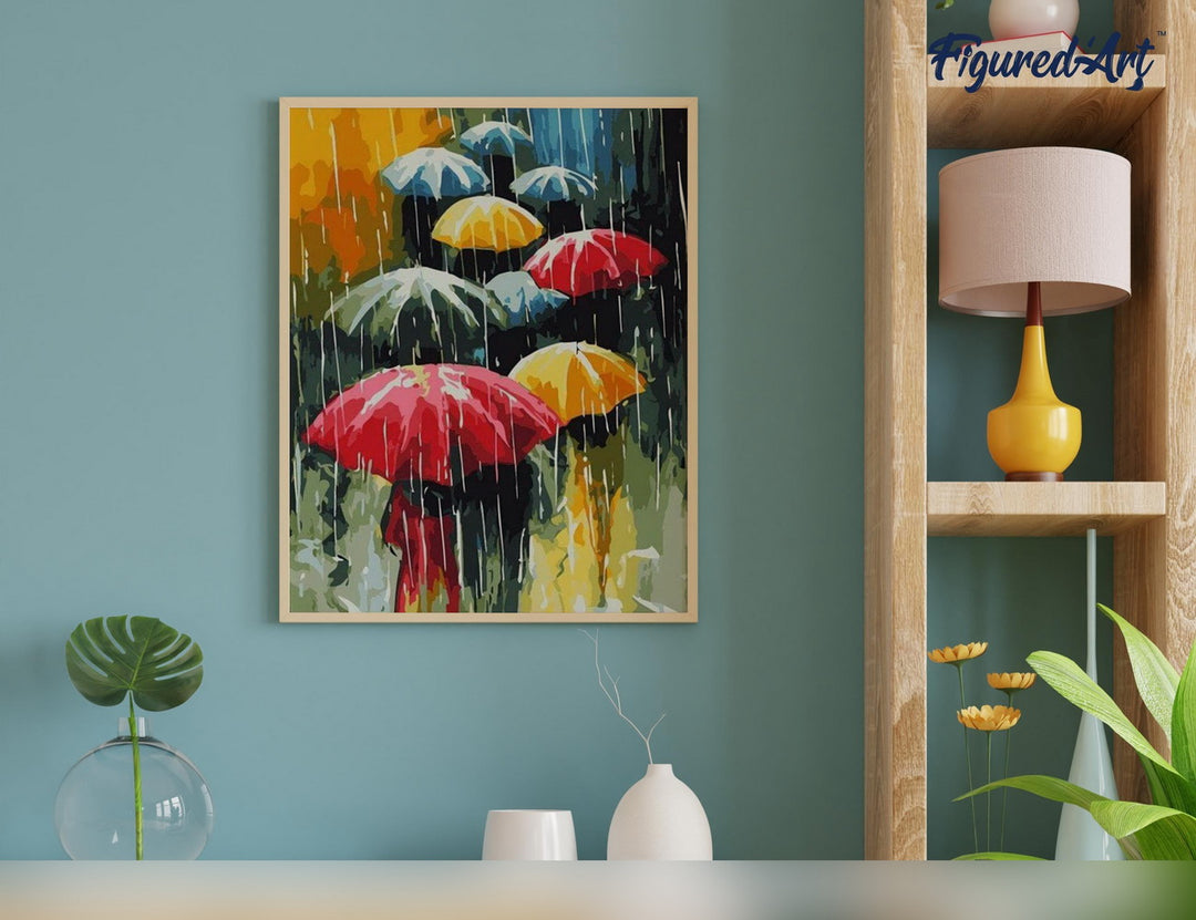 Malen nach Zahlen 40x50cm ohne Keilrahmen Figured’Art Menschen mit Regenschirme