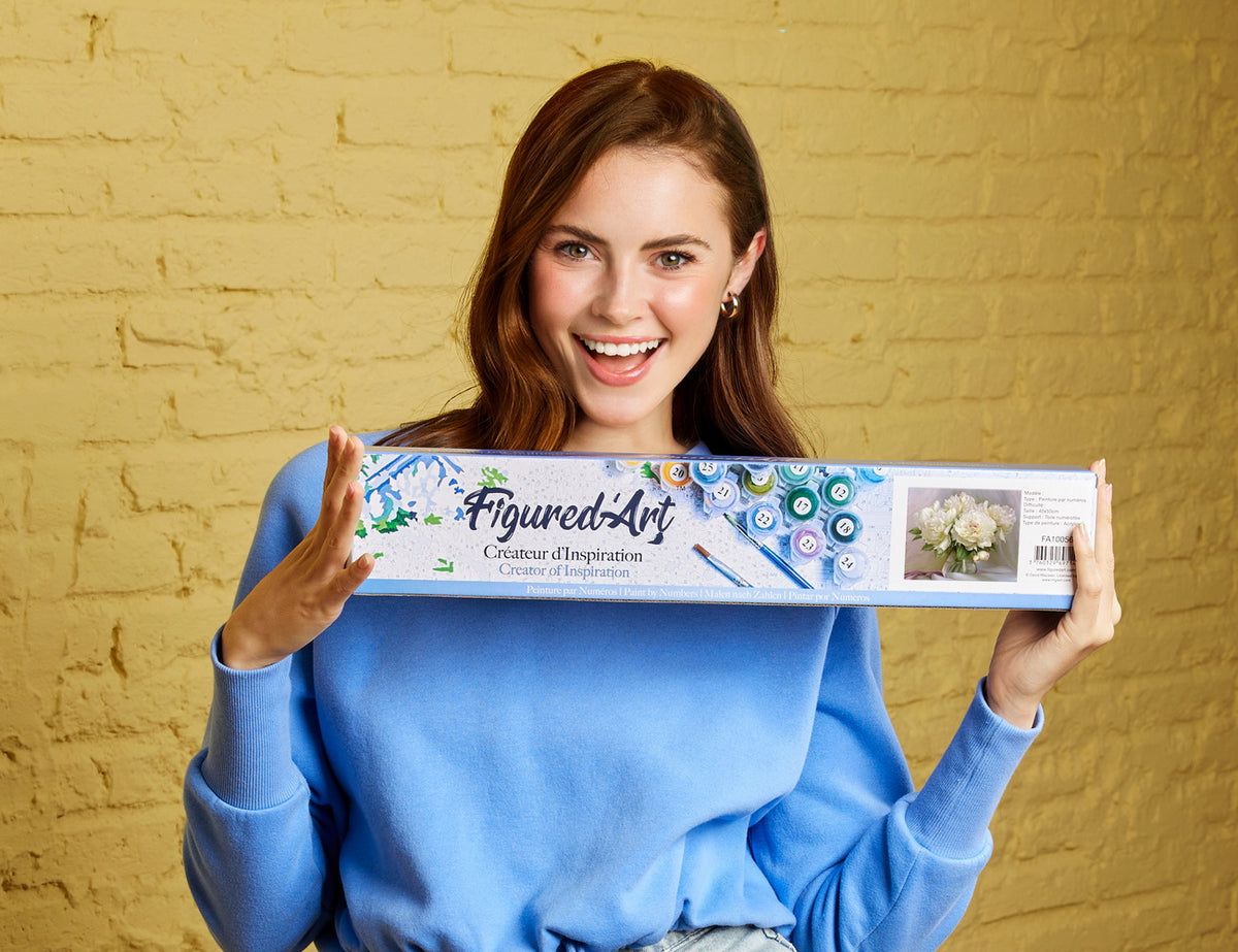 Malen nach Zahlen 40x50cm ohne Keilrahmen Figured’Art Weisse Pfingstrosen - Kidis Art