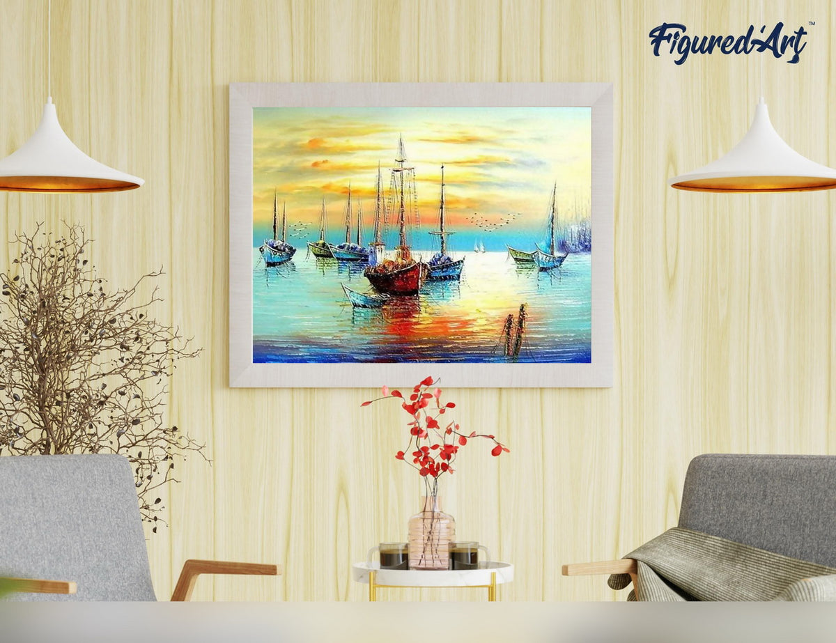 Malen nach Zahlen 40x50cm ohne Keilrahmen Figured’Art Segelboote an der Küste - Kidis Art