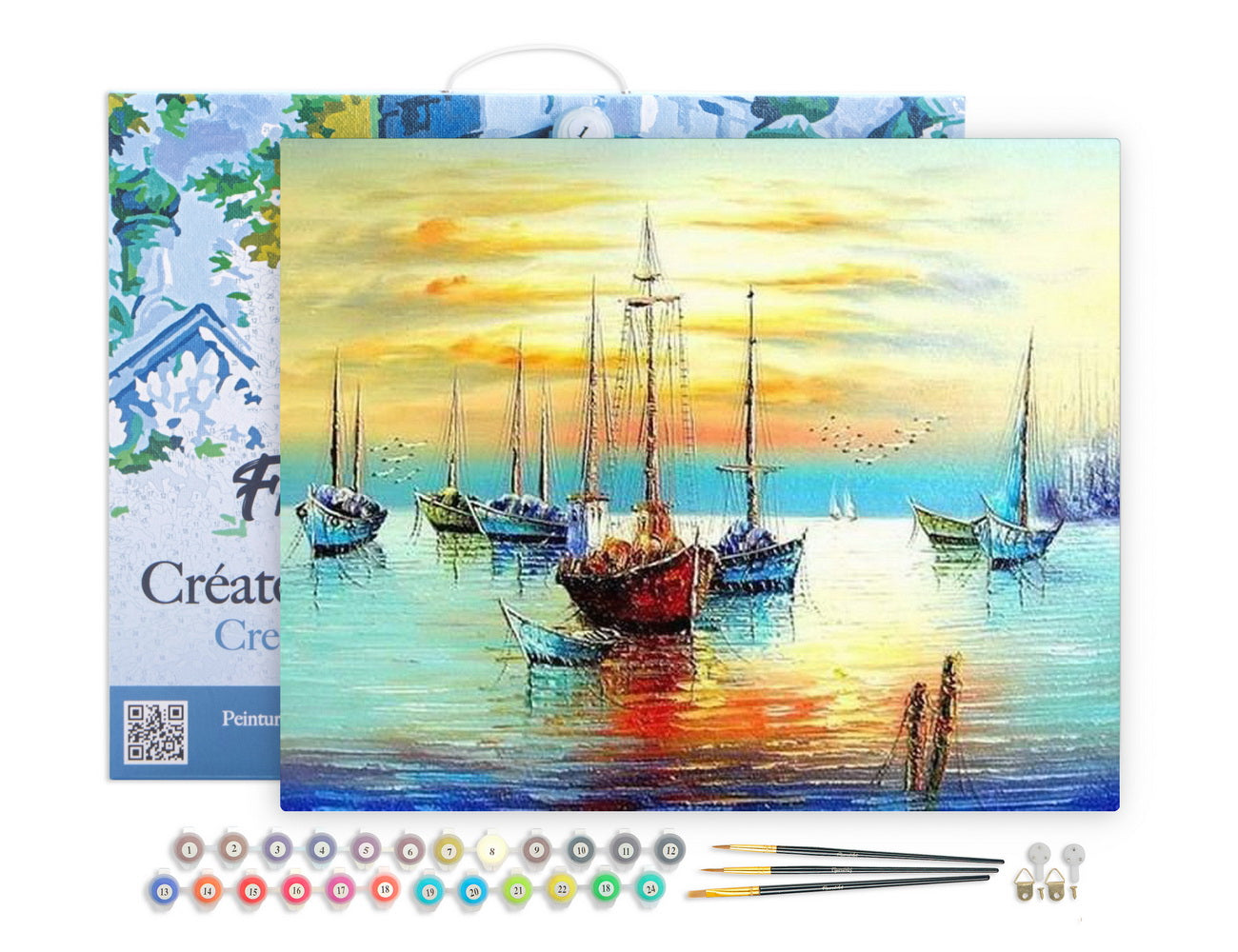 Figured'Art Malen nach Zahlen 40x50cm auf Keilrahmen gespannt Segelboote an der Küste - Kidis Art