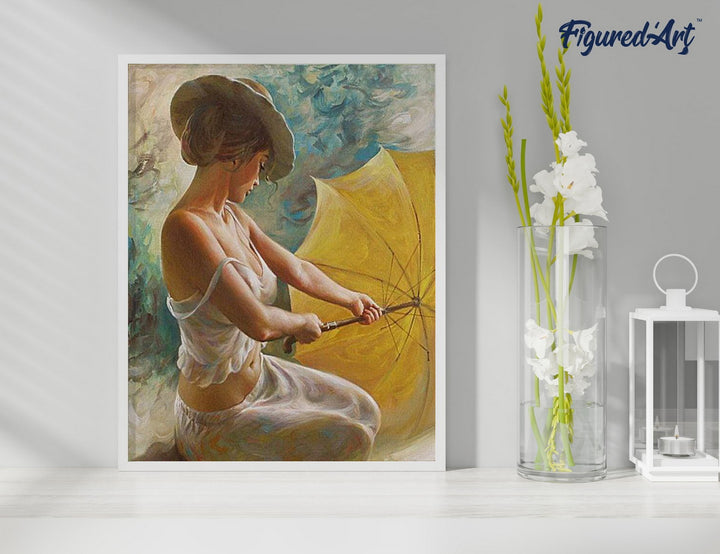 Malen nach Zahlen 40x50cm ohne Keilrahmen Figured’Art Junge Frau mit Regenschirm