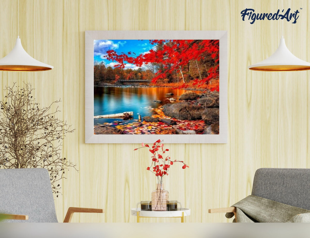 Malen nach Zahlen 40x50cm ohne Keilrahmen Figured’Art Fluss und Wald im Herbst - Kidis Art