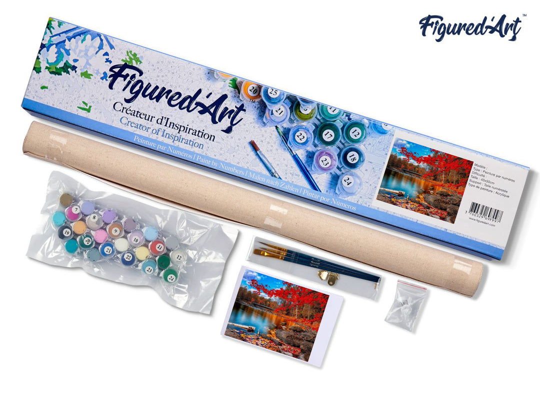 Malen nach Zahlen 40x50cm ohne Keilrahmen Figured’Art Fluss und Wald im Herbst