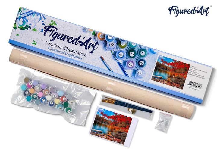 Malen nach Zahlen 40x50cm ohne Keilrahmen Figured’Art Fluss und Wald im Herbst