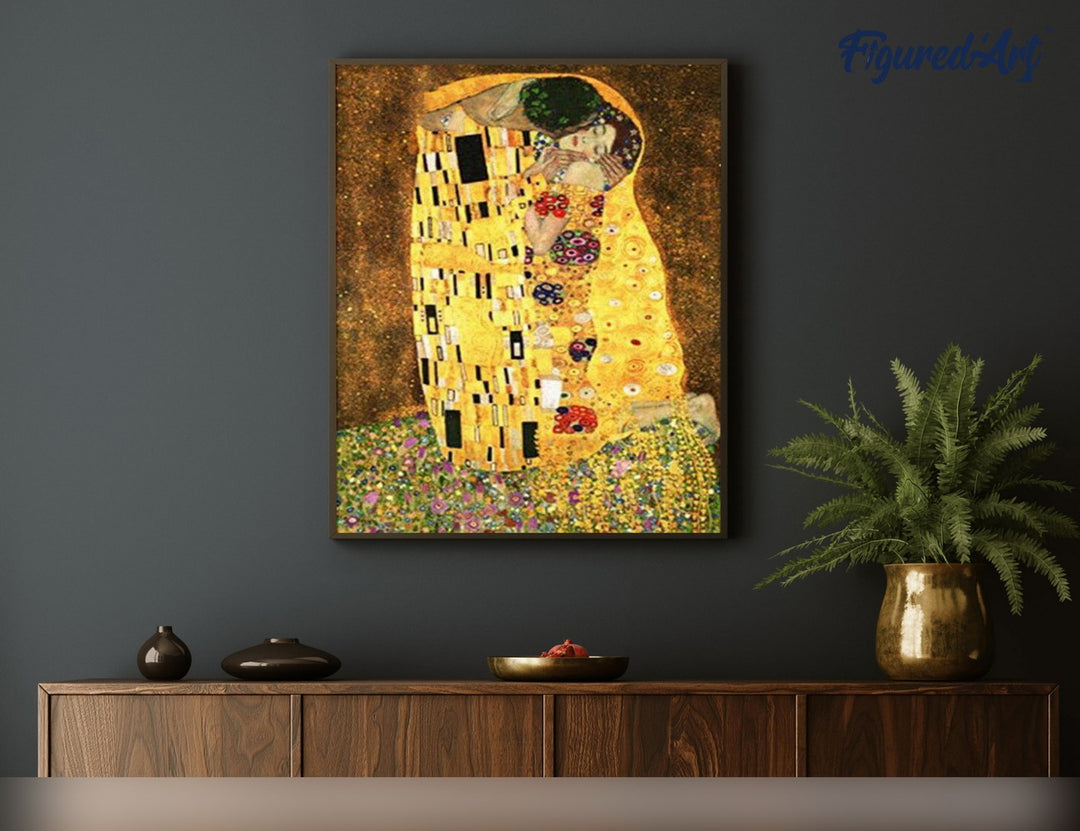 Malen nach Zahlen 40x50cm auf Keilrahmen gespannt Figured’Art Der Kuss – Klimt
