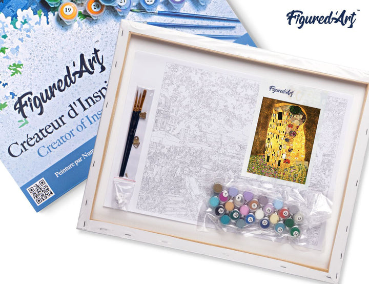 Malen nach Zahlen 40x50cm auf Keilrahmen gespannt Figured’Art Der Kuss – Klimt