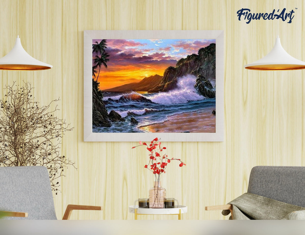 Malen nach Zahlen 40x50cm auf Keilrahmen gespannt Figured’Art Klippe und Wellen - Kidis Art