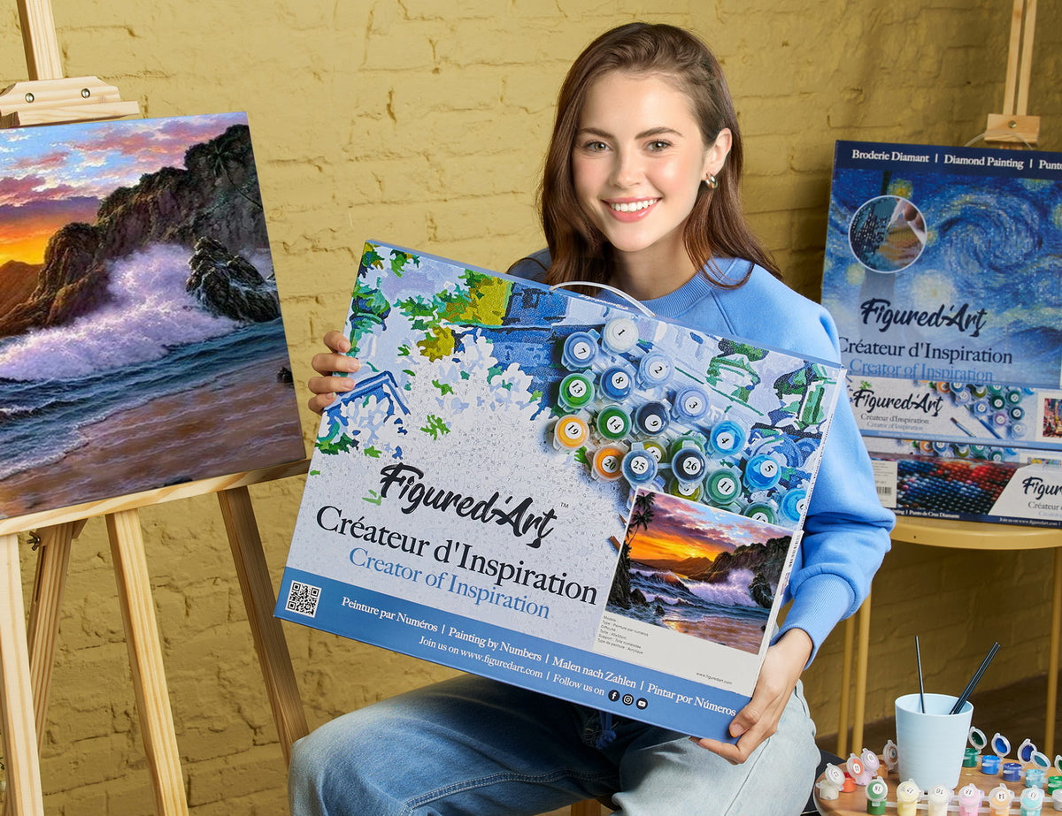 Malen nach Zahlen 40x50cm auf Keilrahmen gespannt Figured’Art Klippe und Wellen - Kidis Art