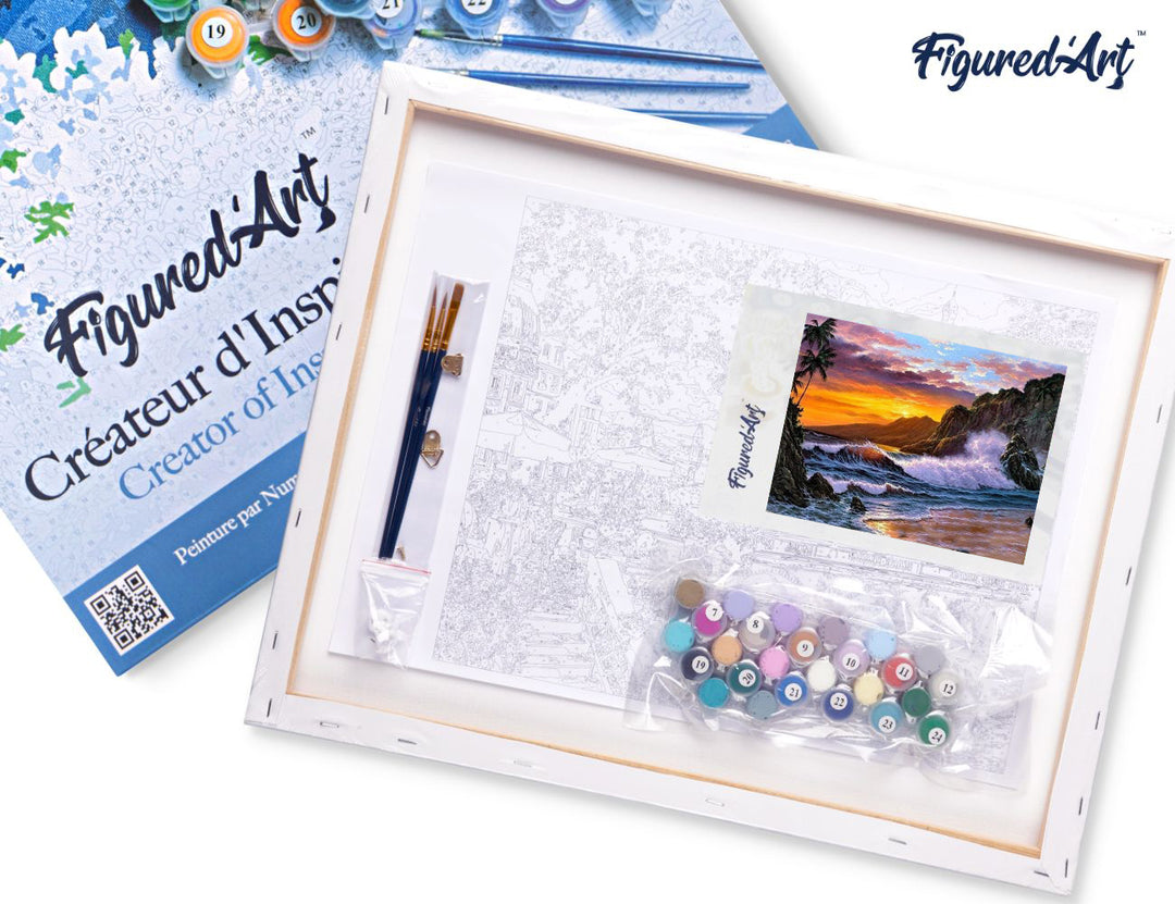 Malen nach Zahlen 40x50cm auf Keilrahmen gespannt Figured’Art Klippe und Wellen