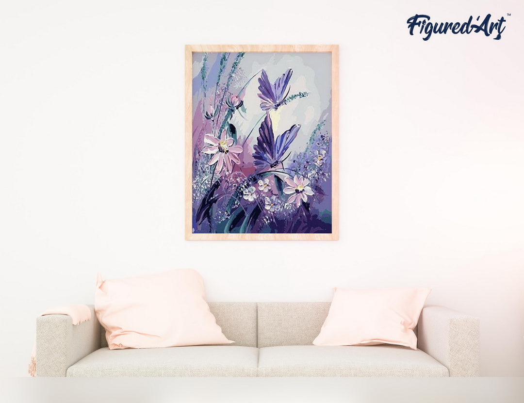 Malen nach Zahlen 40x50cm ohne Keilrahmen Figured’Art Blumen und Schmetterlinge