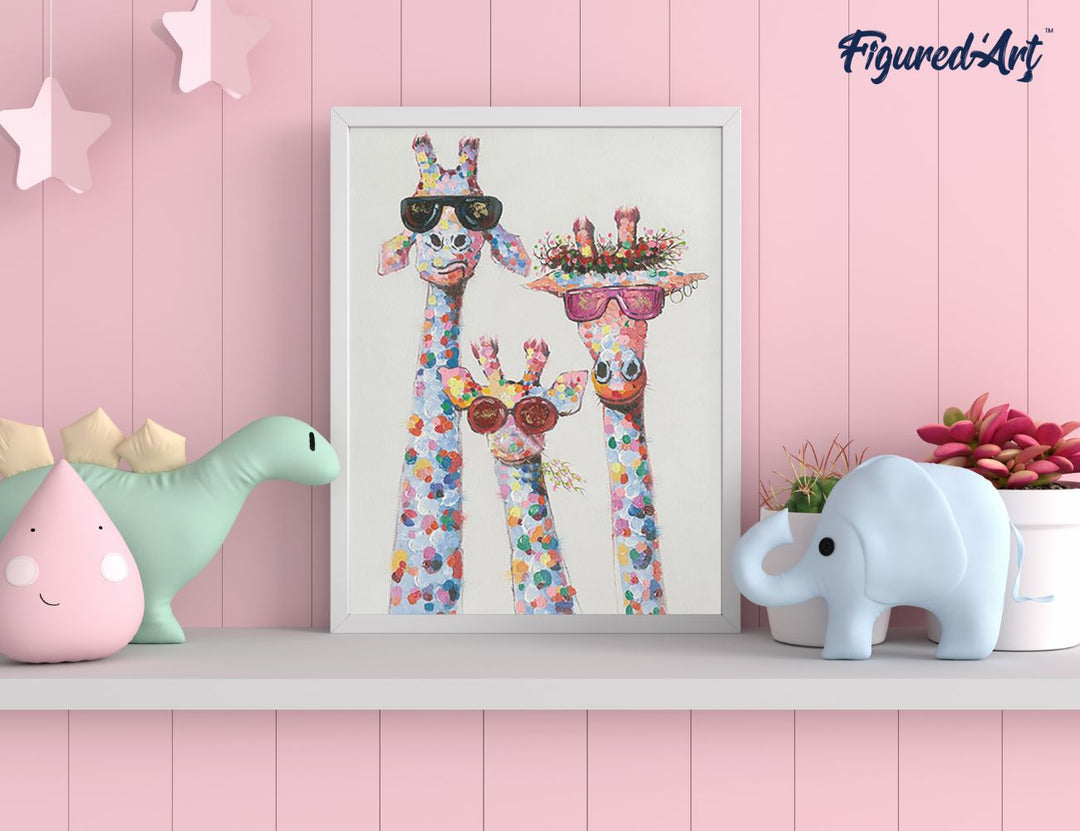 Malen nach Zahlen 40x50cm ohne Keilrahmen Figured’Art Pop Art Giraffenfamilie