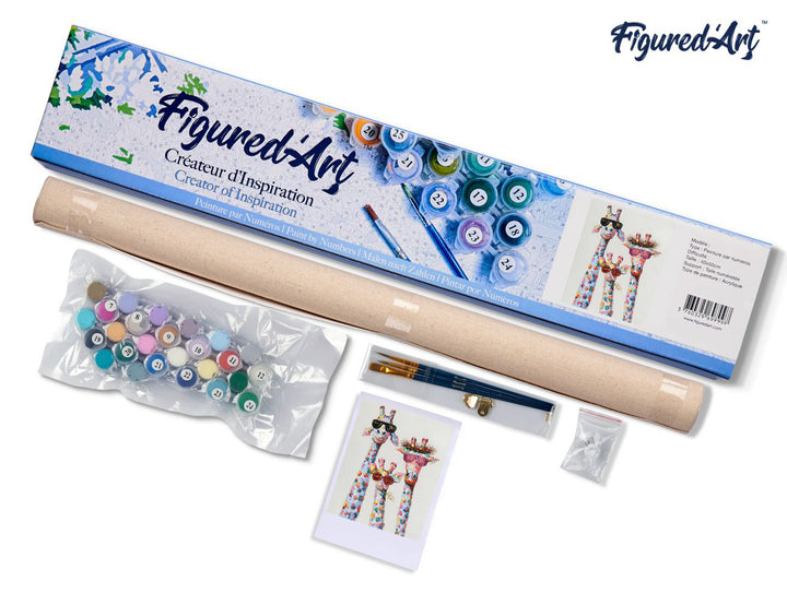 Malen nach Zahlen 40x50cm ohne Keilrahmen Figured’Art Pop Art Giraffenfamilie